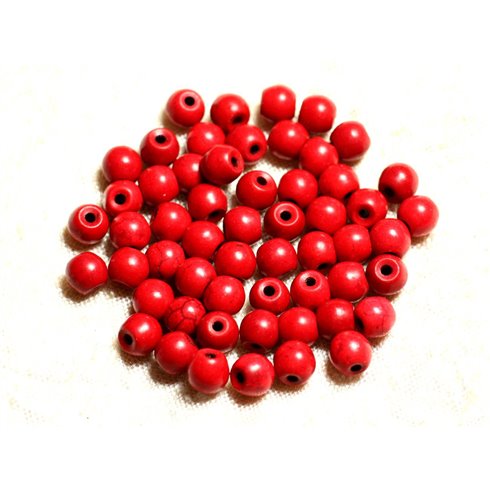 Fil 39cm 63pc env - Perles de Pierre Turquoise Synthèse Reconstituée Boules 6mm Rouge 