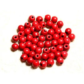 Fil 39cm 63pc env - Perles de Pierre Turquoise Synthèse Reconstituée Boules 6mm Rouge 