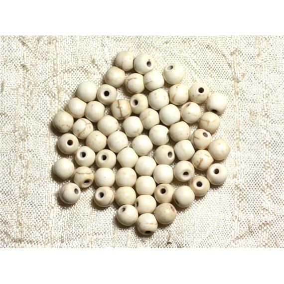 Fil 39cm 63pc env - Perles de Pierre Turquoise Synthèse Reconstituée Boules 6mm Blanc crème 