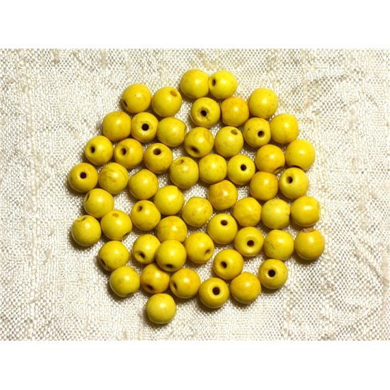 Fil 39cm 63pc env - Perles de Pierre Turquoise Synthèse Reconstituée Boules 6mm Jaune 