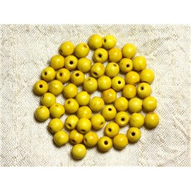 Thread 39cm approx 63pc - Turquoise Stone Beads Reconstituted Synthesis 6mm Balls Yellow 