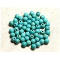Fil 39cm 63pc env - Perles de Pierre Turquoise Synthèse Reconstituée Boules 6mm Bleu Turquoise 