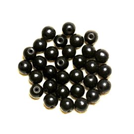 Thread 39cm 48pc approx - Turquoise Stone Beads Reconstituted Synthesis 8mm Balls Black 