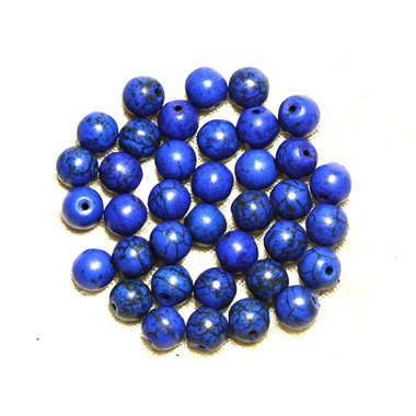 Fil 39cm 48pc env - Perles de Pierre Turquoise Synthèse Reconstituée Boules 8mm Bleu nuit 