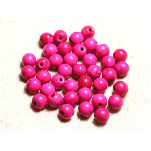 Fil 39cm 48pc env - Perles de Pierre Turquoise Synthèse Reconstituée Boules 8mm Rose Fluo 