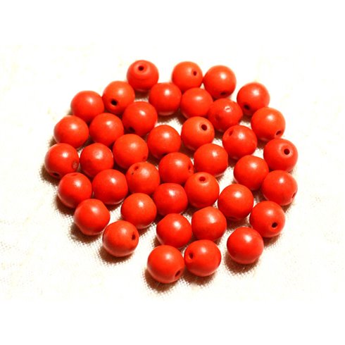 Fil 39cm 48pc env - Perles de Pierre Turquoise Synthèse Reconstituée Boules 8mm Orange 