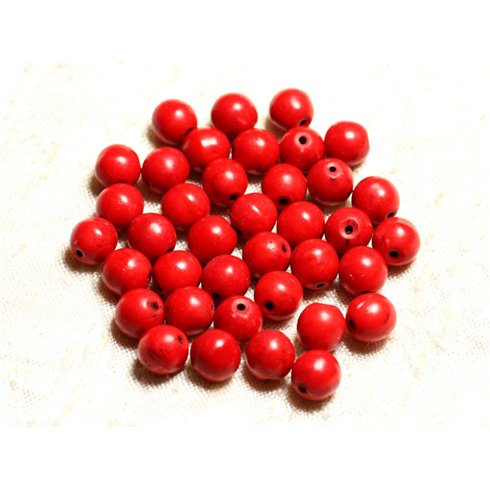 Fil 39cm 48pc env - Perles de Pierre Turquoise Synthèse Reconstituée Boules 8mm Rouge 