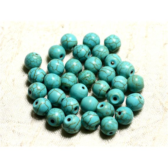 Fil 39cm 48pc env - Perles de Pierre Turquoise Synthèse Reconstituée Boules 8mm Bleu Turquoise 