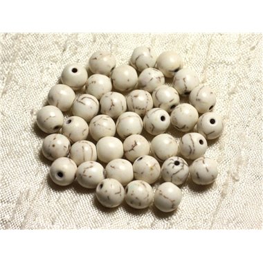 Fil 39cm 48pc env - Perles de Pierre Turquoise Synthèse Reconstituée Boules 8mm Blanc crème 