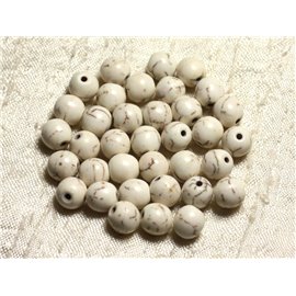 Rijg 39cm ongeveer 48st - Turquoise stenen kralen gereconstitueerde synthese 8mm ballen crème wit 