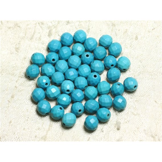 Fil 39cm 48pc env - Perles de Pierre Turquoise Synthèse Reconstituée Boules Facettées 8mm Bleu Turquoise 