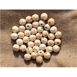 Rijg ongeveer 39cm 48st - Turquoise stenen kralen gereconstitueerde synthese facetballen 8mm wit 