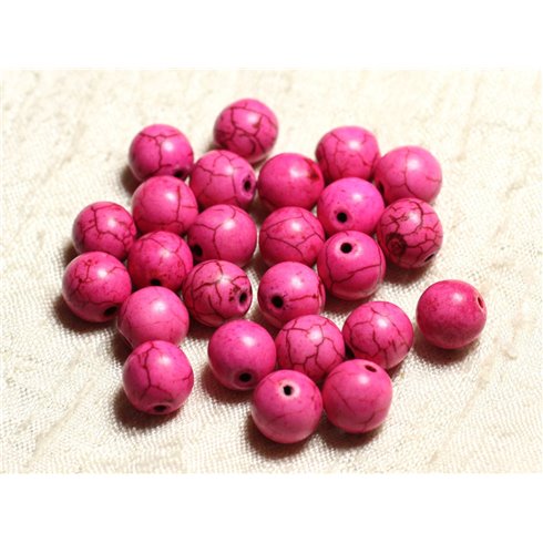 Fil 39cm 37pc env - Perles de Pierre Turquoise Synthèse Reconstituée Boules 10mm Rose Fluo 