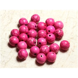Fil 39cm 37pc env - Perles de Pierre Turquoise Synthèse Reconstituée Boules 10mm Rose Fluo 