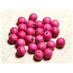 Fil 39cm 37pc env - Perles de Pierre Turquoise Synthèse Reconstituée Boules 10mm Rose Fluo 