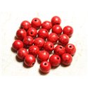 Fil 39cm 37pc env - Perles de Pierre Turquoise Synthèse Reconstituée Boules 10mm Rouge 