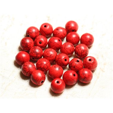 Fil 39cm 37pc env - Perles de Pierre Turquoise Synthèse Reconstituée Boules 10mm Rouge 