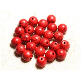 Thread 39cm 37pc approx - Turquoise Stone Beads Reconstituted Synthesis Balls 10mm Red 