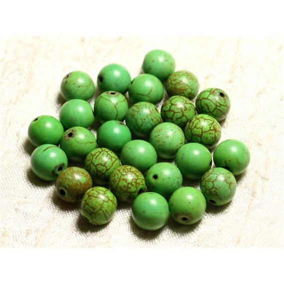 Fil 39cm 37pc env - Perles de Pierre Turquoise Synthèse Reconstituée Boules 10mm Vert 