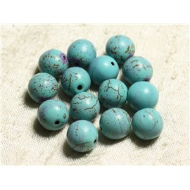 Fil 39cm 31pc env - Perles de Pierre Turquoise Synthèse Reconstituée Boules 12mm Bleu Turquoise 