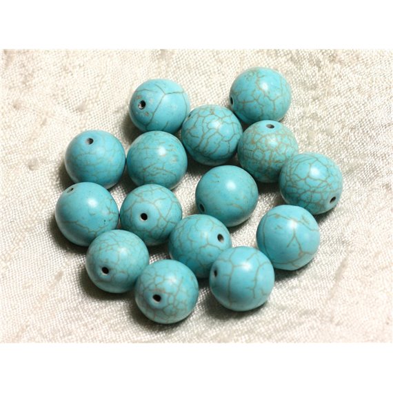 Fil 39cm 26pc env - Perles de Pierre Turquoise Synthèse Reconstituée Boules 14mm Bleu Turquoise 