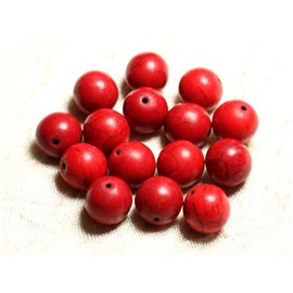 Thread 39cm 26pc approx - Turquoise Stone Beads Reconstituted Synthesis 14mm Balls Red 