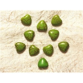 Hilo 39cm 34pc aprox - Perlas de Piedra Turquesa Sintética Reconstituida Corazones 11mm Verde 