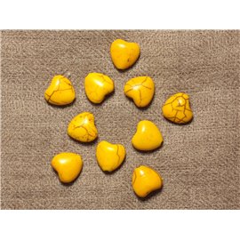 Gewinde ca. 39 cm 34 Stück - Synthetische rekonstituierte türkisfarbene Steinperlen Herzen 11 mm gelb 