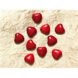 Thread 39cm 34pc approx - Synthetic Reconstituted Turquoise Stone Beads Hearts 11mm Red 