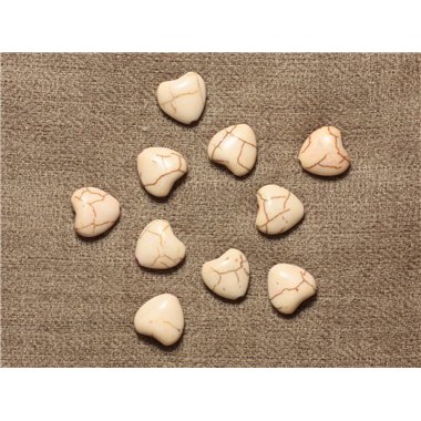 Fil 39cm 34pc env - Perles de Pierre Turquoise Synthèse Reconstituée Coeurs 11mm Blanc crème 