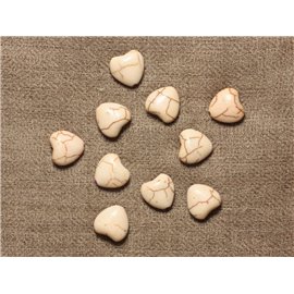 Hilo 39cm 34pc aprox - Perlas de Piedra Turquesa Sintética Reconstituida Corazones 11mm Blanco Crema 