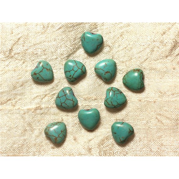 Fil 39cm 34pc env - Perles de Pierre Turquoise Synthèse Reconstituée Coeurs 11mm Bleu Turquoise 