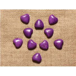 Thread 39cm 34pc approx - Synthetic Reconstituted Turquoise Stone Beads Hearts 11mm Purple 
