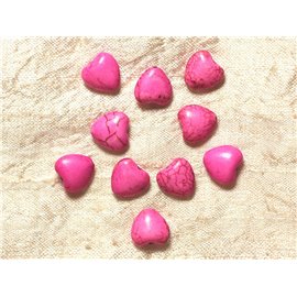 Rijg ongeveer 39 cm 34st - Synthetische gereconstitueerde turkoois stenen kralen Harten 11 mm neon roze 