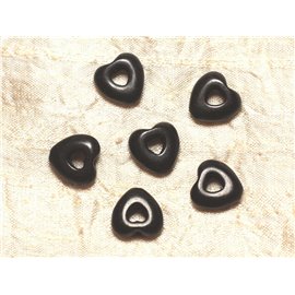 Thread 39cm approx 25pc - Turquoise Stone Beads Reconstituted Synthesis Hearts Surroundings 15mm Black 