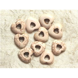 Hilo 39cm aprox 25pc - Cuentas de piedra turquesa Síntesis reconstituida Corazones Perímetro 15mm Blanco crema 