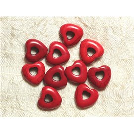 Thread 39cm 25pc approx - Turquoise Stone Beads Reconstituted Synthesis Hearts Perimeter 15mm Red 