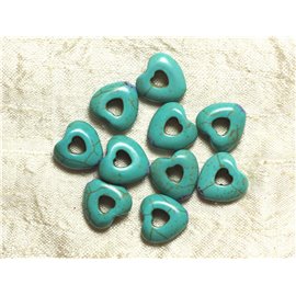 Thread 39cm approx 25pc - Turquoise Stone Beads Reconstituted Synthesis Hearts Perimeter 15mm Turquoise Blue 