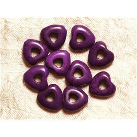 Hilo 39cm aprox 25pc - Cuentas de piedra turquesa Síntesis reconstituida Corazones Perímetro 15mm Morado 