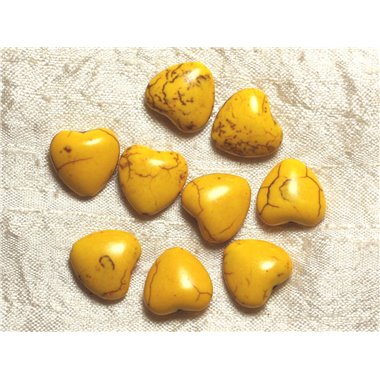 Fil 39cm 25pc env - Perles de Pierre Turquoise Synthèse Reconstituée Coeurs 15mm Jaune 