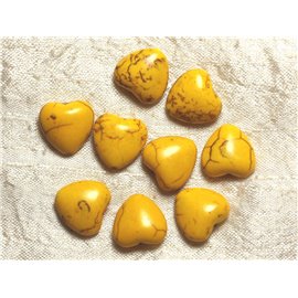 Rijg 39cm ca 25st - Synthetische gereconstitueerde turkoois steen kralen harten 15 mm geel 