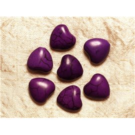 Rijg 39cm ongeveer 25st - Turquoise stenen kralen gereconstitueerde harten 15 mm paars 