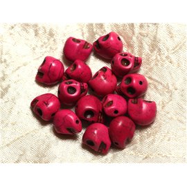 Thread 39cm 31pc approx - Synthetic Turquoise Stone Beads Skulls 12x10mm Pink Fuchsia 