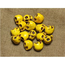 Thread 39cm 31pc approx - Synthetic Turquoise Stone Beads Skulls 12x10mm Yellow 