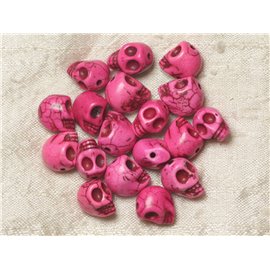 Thread 39cm 31pc approx - Synthetic Turquoise Stone Beads Skulls 12x10mm Neon Pink 