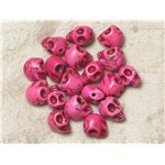 Fil 39cm 31pc env - Perles de Pierre Turquoise Synthèse Cranes tete de mort 12x10mm Rose Fluo 