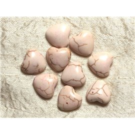 Rijg 39cm ca 25st - Synthetische turkoois steen kralen gereconstitueerde harten 15 mm crème wit 