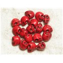 Fil 39cm 31pc env - Perles de Pierre Turquoise Synthèse Cranes tete de mort 12x10mm Rouge 