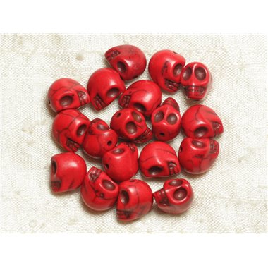 Fil 39cm 31pc env - Perles de Pierre Turquoise Synthèse Cranes tete de mort 12x10mm Rouge 