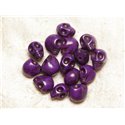 Fil 39cm 31pc env - Perles de Pierre Turquoise Synthèse Cranes tete de mort 12x10mm Violet 